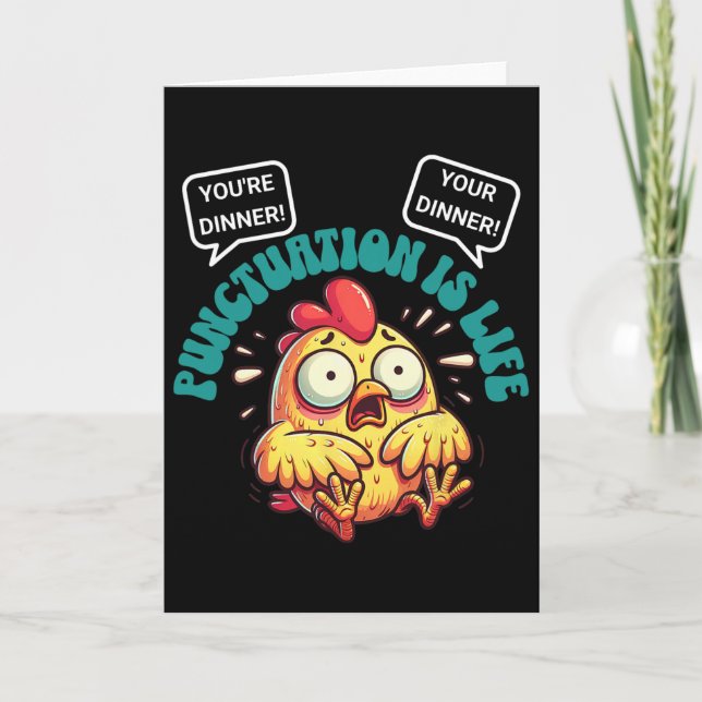 Funny English Grammar Problems Chicken Punctuation Card (Front)