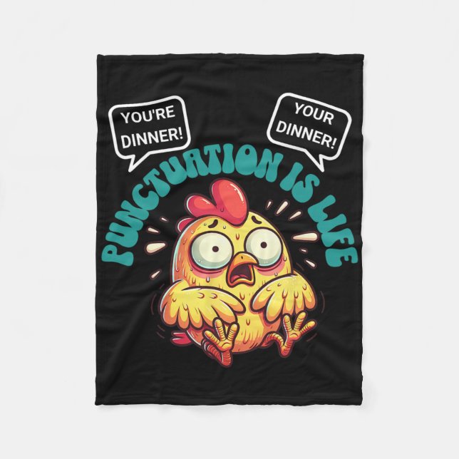 Funny English Grammar Problems Chicken Punctuation Fleece Blanket (Front)