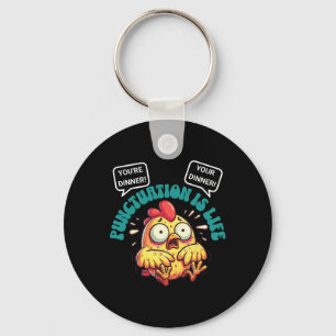 Funny English Grammar Problems Chicken Punctuation Keychain