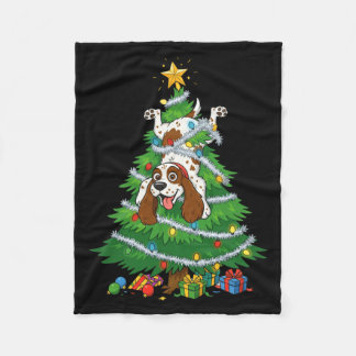 Funny English Springer Spaniel Dog Christmas Tree  Fleece Blanket