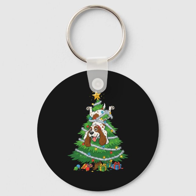 Funny English Springer Spaniel Dog Christmas Tree  Keychain (Front)