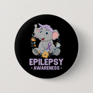 Funny Epilepsy Awareness Flower Elephant Ribbon 1 2 Inch Round Button