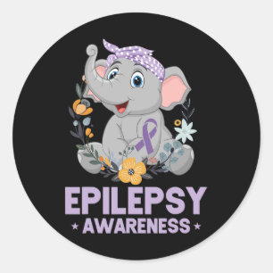 Funny Epilepsy Awareness Flower Elephant Ribbon 1 Classic Round Sticker