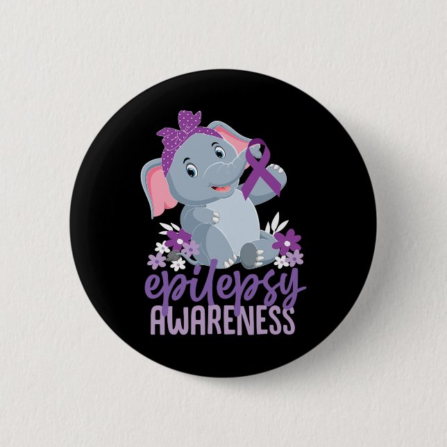 Funny Epilepsy Awareness Flower Elephant Ribbon  2 Inch Round Button (Front)