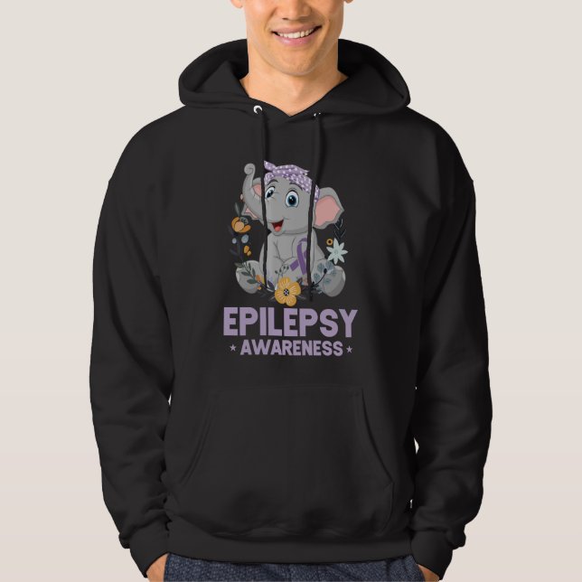 Funny Epilepsy Awareness Flower Elephant Ribbon Hoodie (Front)