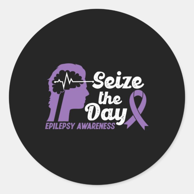 Funny Epilepsy Awareness Seize The Day Ribbon 1 Classic Round Sticker (Front)