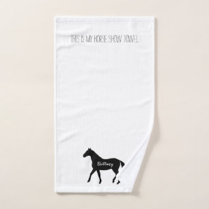 Funny Equestrian Black Horse Name Horse Show  Hand Towel