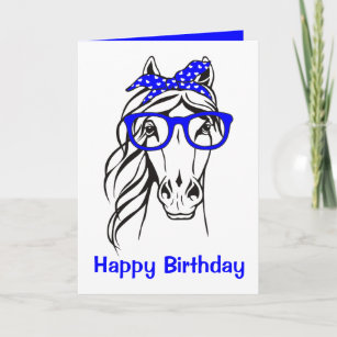 Funny Equestrian Blue Western Cute Horse Birthday  Card