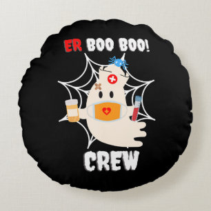 Funny ER Boo Boo Crew Nurse Halloween Cute Ghost Round Pillow