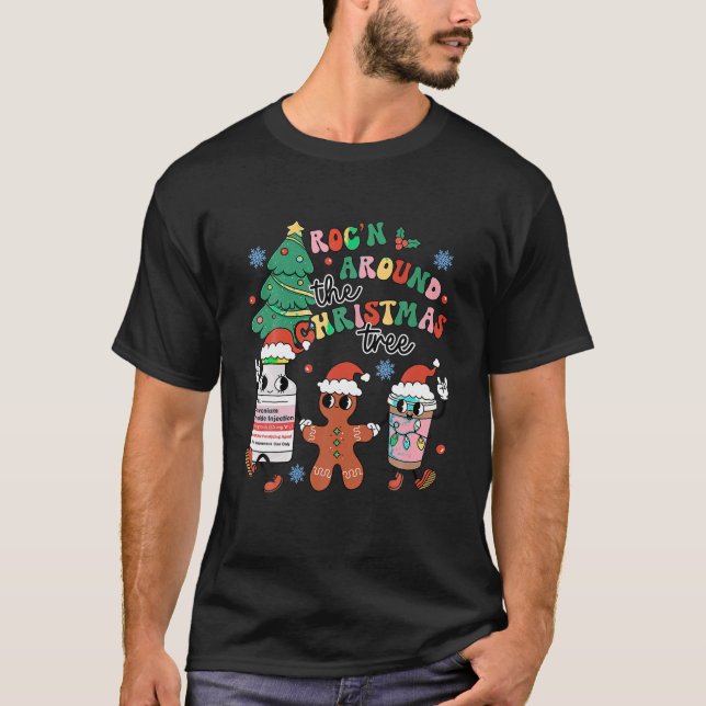 Funny ER ICU RN Nurse Xmas Roc n Around The Christ T-Shirt (Front)
