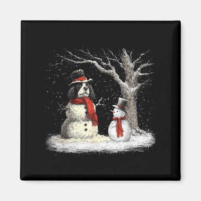 Funny Er Spaniel Dog In The Snow Tree Christmas Wi Magnet (Front)