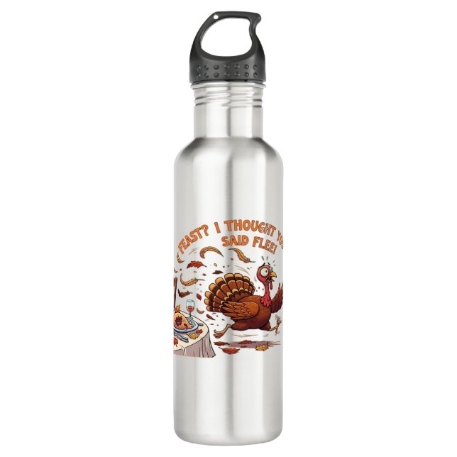 Funny Escaping Turkey Thanksgiving Classic T-Shirt 710 Ml Water Bottle (Front)
