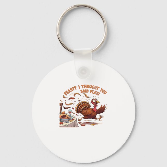 Funny Escaping Turkey Thanksgiving Classic T-Shirt Keychain (Front)