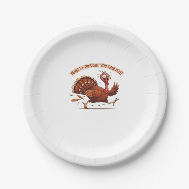 Funny Escaping Turkey Thanksgiving Classic T-Shirt Paper Plate (Front)