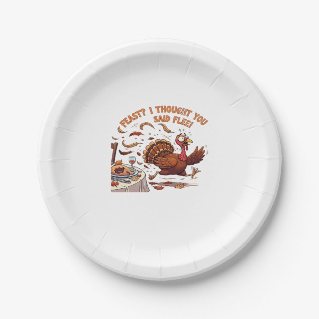 Funny Escaping Turkey Thanksgiving Classic T-Shirt Paper Plate (Front)
