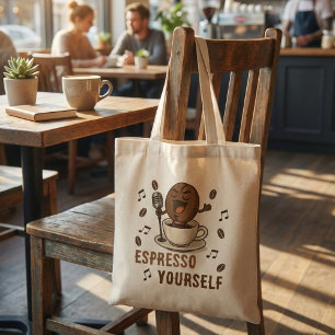 Funny Espresso Yourself Singing Coffee Bean Pun Tote Bag