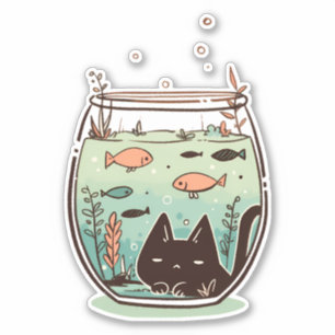 Funny Evil Black Cat Trapped Inside a Fishbowl