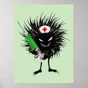 Funny Evil Bug Nurse With Syringe Poster