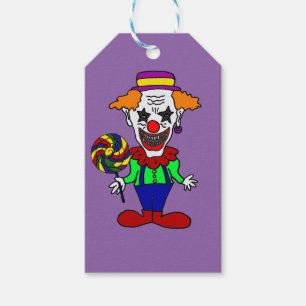 Funny Evil Clown eating Lollipop Candy Cartoon Gift Tags