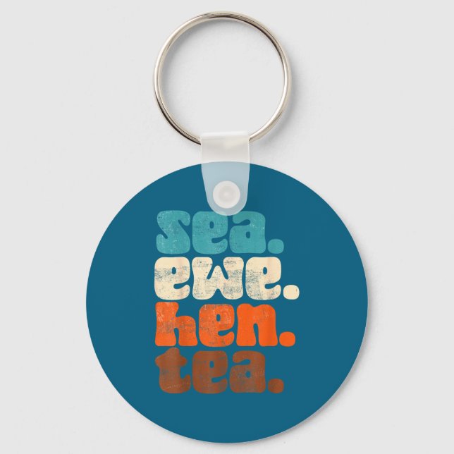 Funny Ewe Sea Icons Groovy No Meaning Hen Tea Keychain (Front)