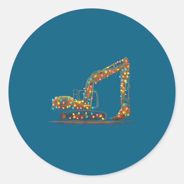 Funny Excavator Christmas Graphics Lights Lover  Classic Round Sticker (Front)