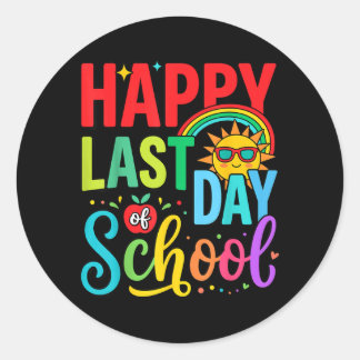 Funny Excited Kids Student Teacher Last Day of Classic Round Sticker