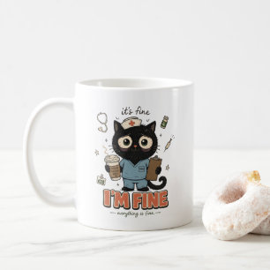 Funny Exhausted Black Cat Nurse Survival Mode Coffee Mug