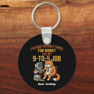 Funny Exhausted Ginger Cat 9-to-5 Work Humour Keychain