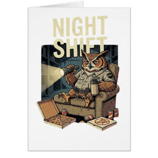 Funny Exhausted Night Owl Eating Pizza Humour Art