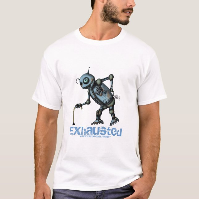 Funny exhausted old robot t-shirt design (Front)