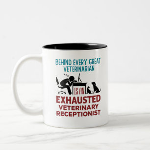 Funny Exhausted Veterinary Receptionist Two-Tone Coffee Mug
