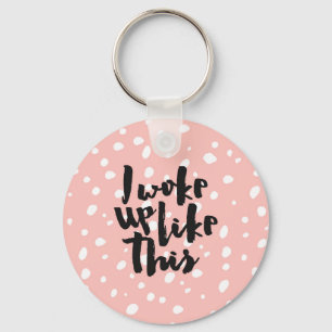 Funny expression coral white modern polka dots keychain