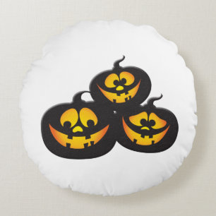 Funny Expressions Halloween Pumpkins Round Pillow