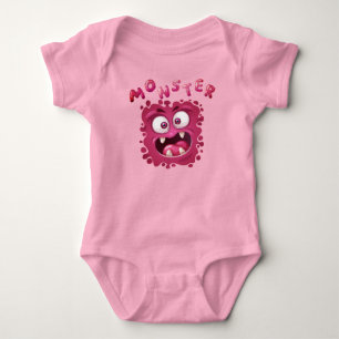 Funny Expressions Pink Monster Face Baby Bodysuit