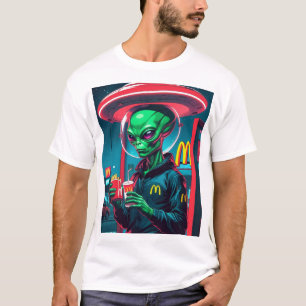 Funny Extraterrestrial Fast Food Design T-Shirt