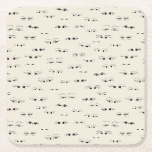 Funny eyes ink drawing fine art pattern square paper coaster