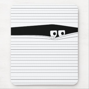 Funny eyes looking out behind the white blinds mouse pad