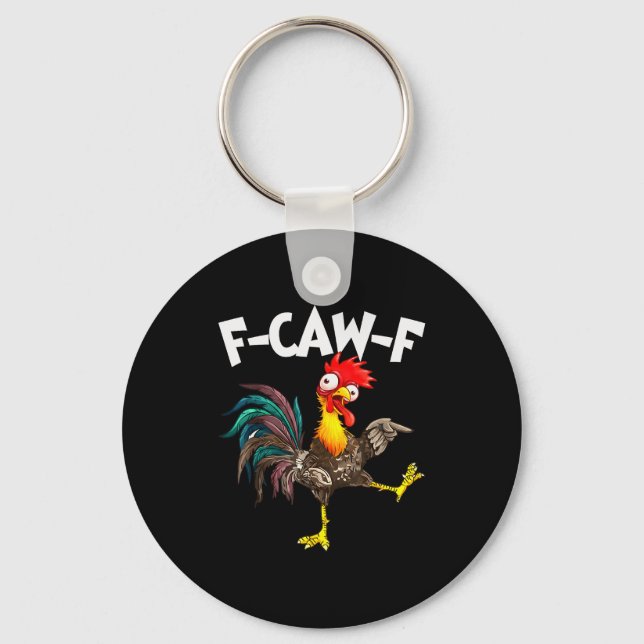 Funny F-awk-f Chicken F-caw-f Rooster Pun Retro  Keychain (Front)