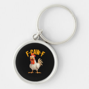 Funny F-Awk-F Chicken F-Caw-F Rooster Pun Retro Vi Keychain