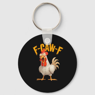 Funny F-Awk-F Chicken F-Caw-F Rooster Pun Retro Vi Keychain