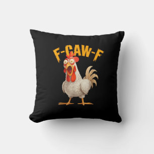 Funny F-Awk-F Chicken F-Caw-F Rooster Pun Retro Vi Throw Pillow