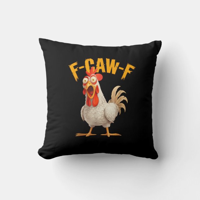 Funny F-Awk-F Chicken F-Caw-F Rooster Pun Retro Vi Throw Pillow (Front)