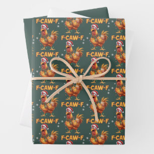 Funny F Caw F Chicken Christmas Screaming Rooster  Wrapping Paper Sheet