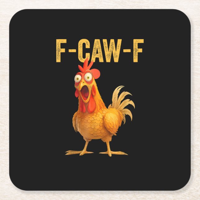 Funny F-Caw-F Chicken F-Caw-F Chicken Minimal Clea Square Paper Coaster (Front)