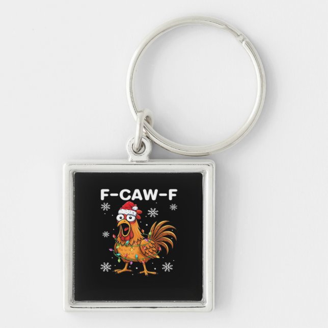 Funny F-Caw-F Christmas Chicken Classic Keychain (Front)