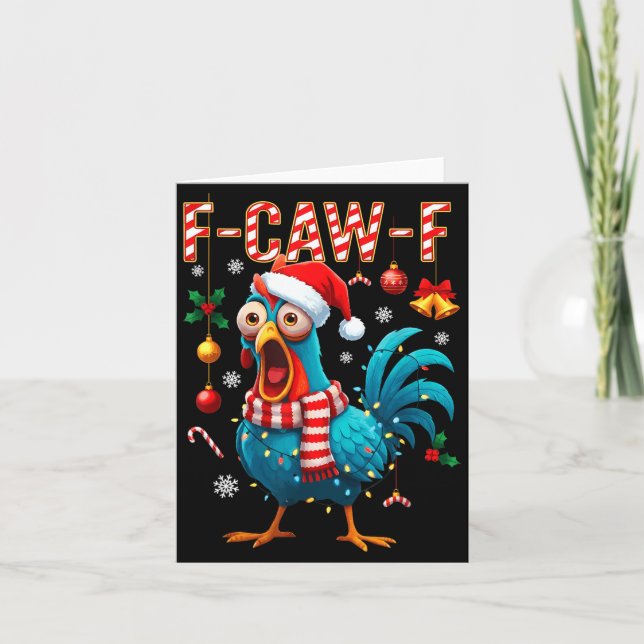 Funny F-caw-f Christmas Chicken Xmas Lights Santa  Card (Front)