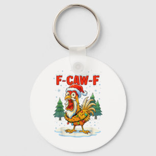 Funny F-caw-f Christmas Chicken Xmas Lights Santa  Keychain