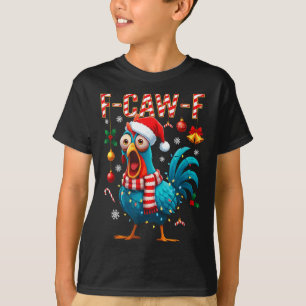 Funny F-caw-f Christmas Chicken Xmas Lights Santa  T-Shirt
