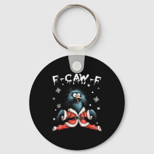 Funny F-caw-f Christmas Crow Santa Xmas Light Blac Keychain