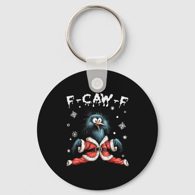 Funny F-caw-f Christmas Crow Santa Xmas Light Blac Keychain (Front)